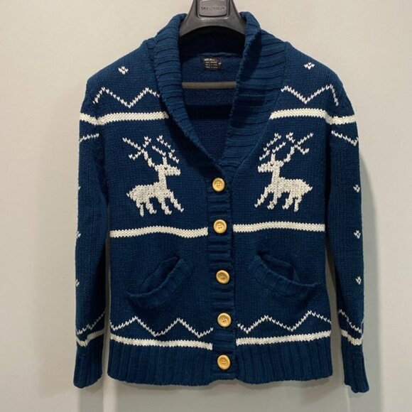 Sea to Sky Reindeer Cardigan Blue Sweater Size medium - Picture 11 of 15